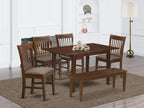 East West Furniture PSNO6C-MAH-C 6 Piece Room Set Contains a Rectangle Kitchen Table with Butterfly Leaf and 4 Linen Fabric Dining Chairs with a Bench, 32x60 Inch