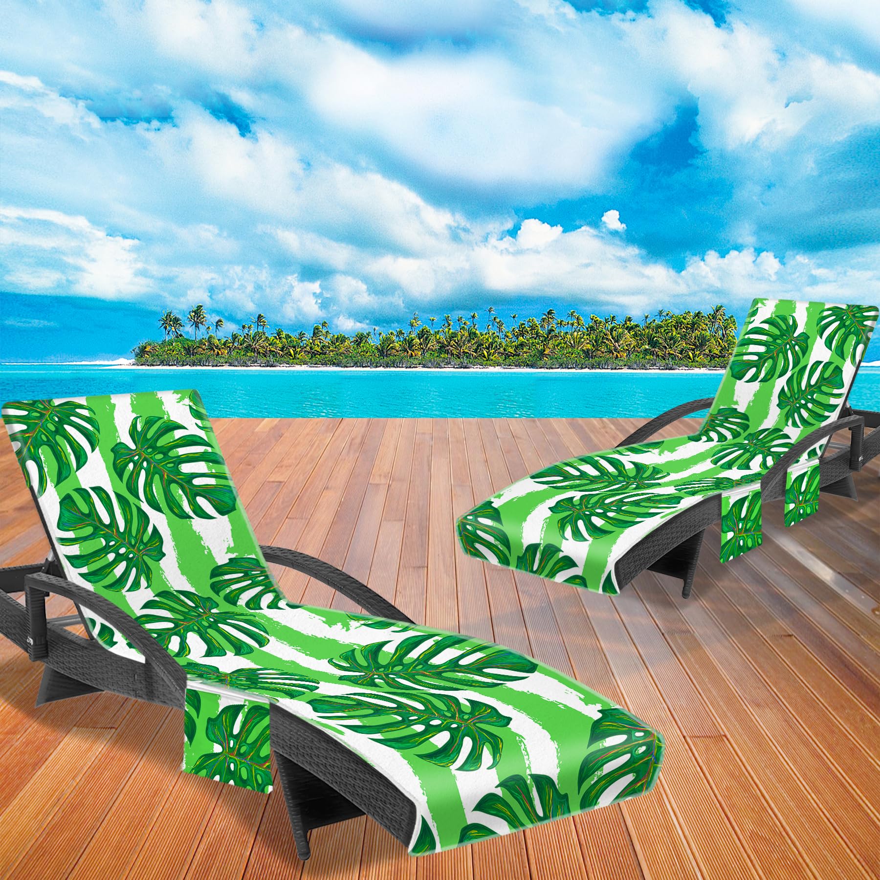 Ruikyhom Lounge Chair Towel Cover, Chaise Lounge Cover (Pack Of 2), Beach Chair Covers With 3 Pockets For Pool Sunbathing Beach