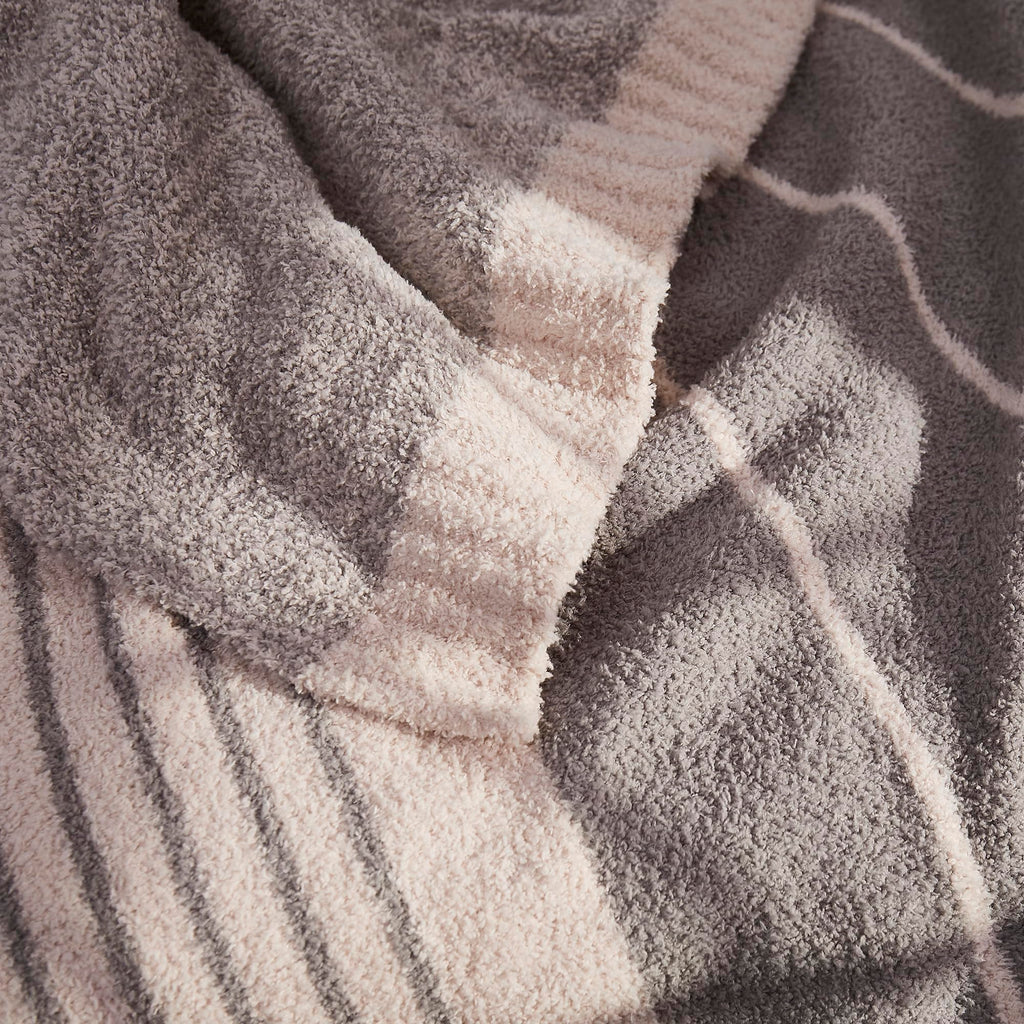 R.Share Pink Striped Throw Blanket 50X70 Inch Reversible, Feather Knit Microfiber Soft Comfy Cozy Lightweight Fluffy Fuzzy Warm