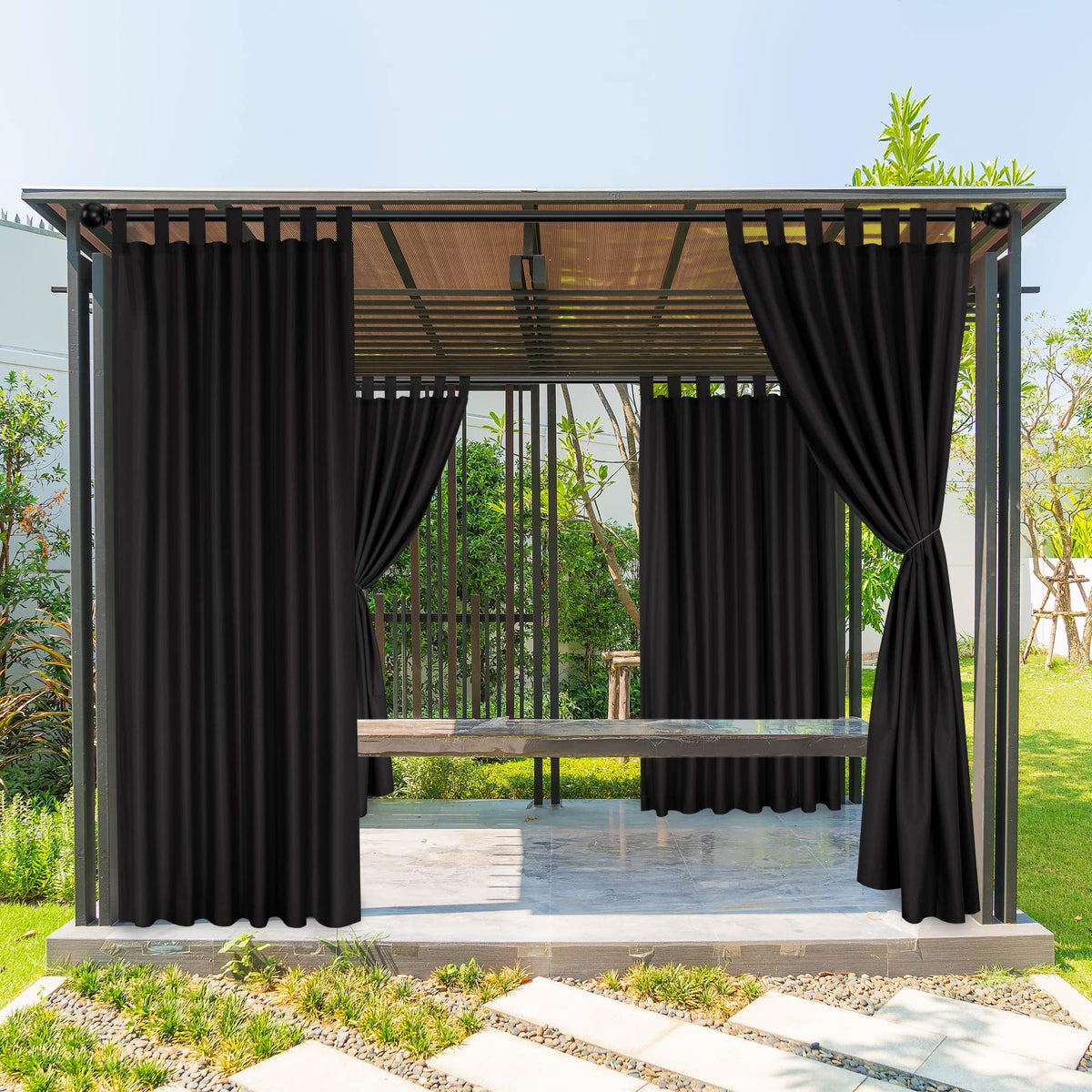 Bonzer Waterproof Outdoor Curtains For Patio Porch Pergola Cabana, Weatherproof Tab Top Indoor Curtains For Bedroom, Living Room