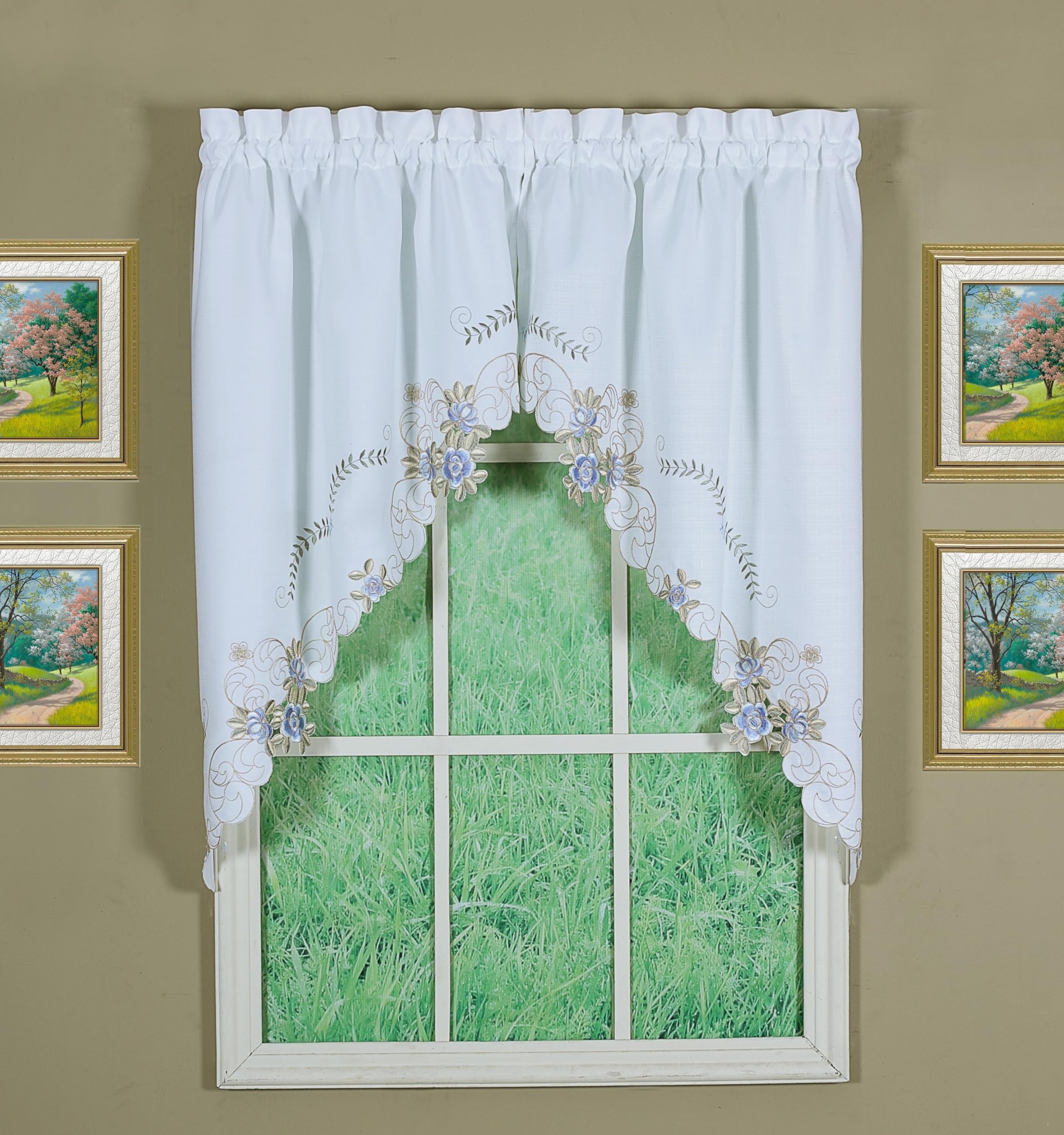 Today'S Curtain Verona Reverse Embroidery Window Swag, 38-Inch, White/Blue - Verona Ca50304P