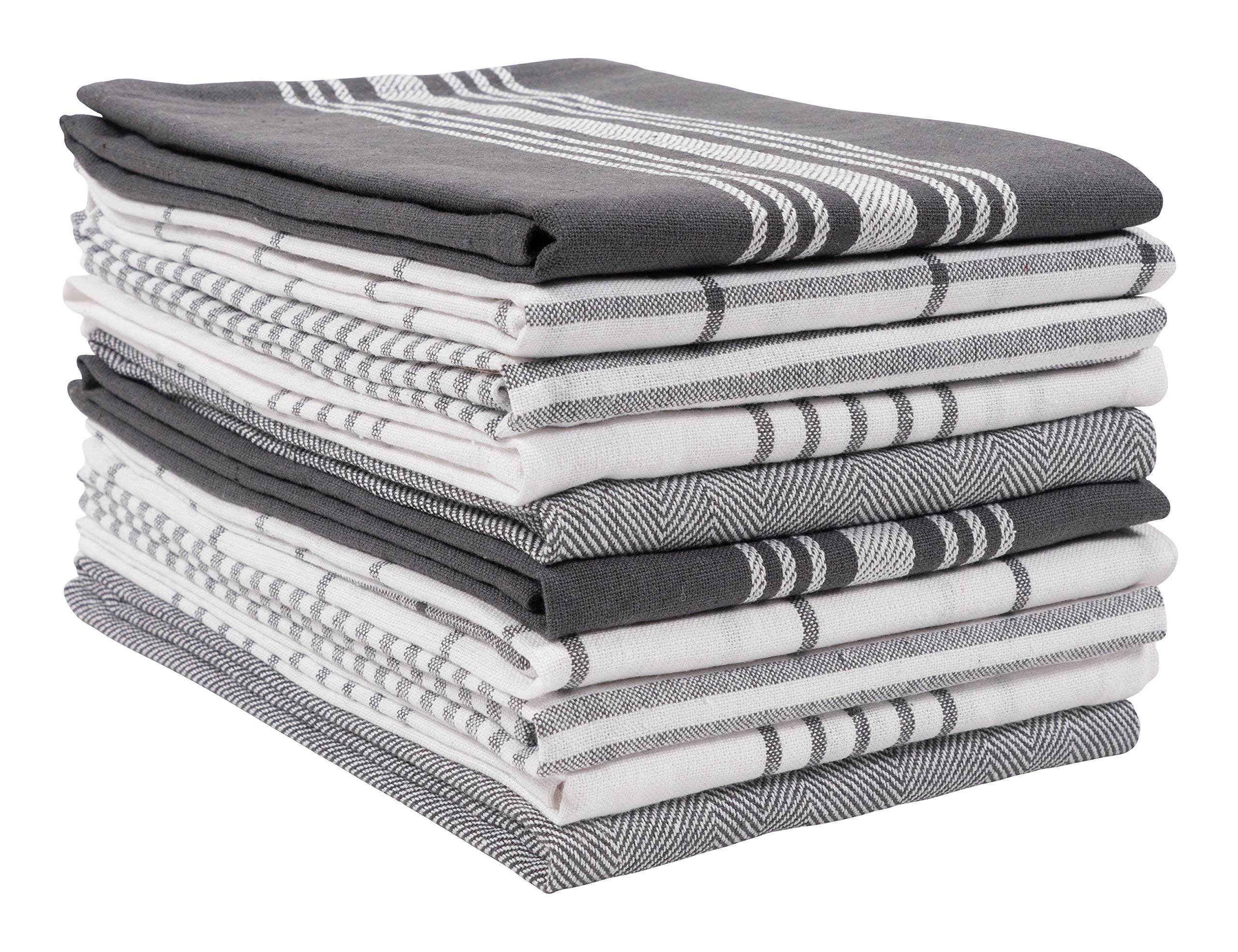KAF Home Soho Kitchen Dish Towel Set of 10 | 18 x 28 Inch Tea Towels | Soft and Absorbent Mixed Set of Flat Towels (Charcoal)