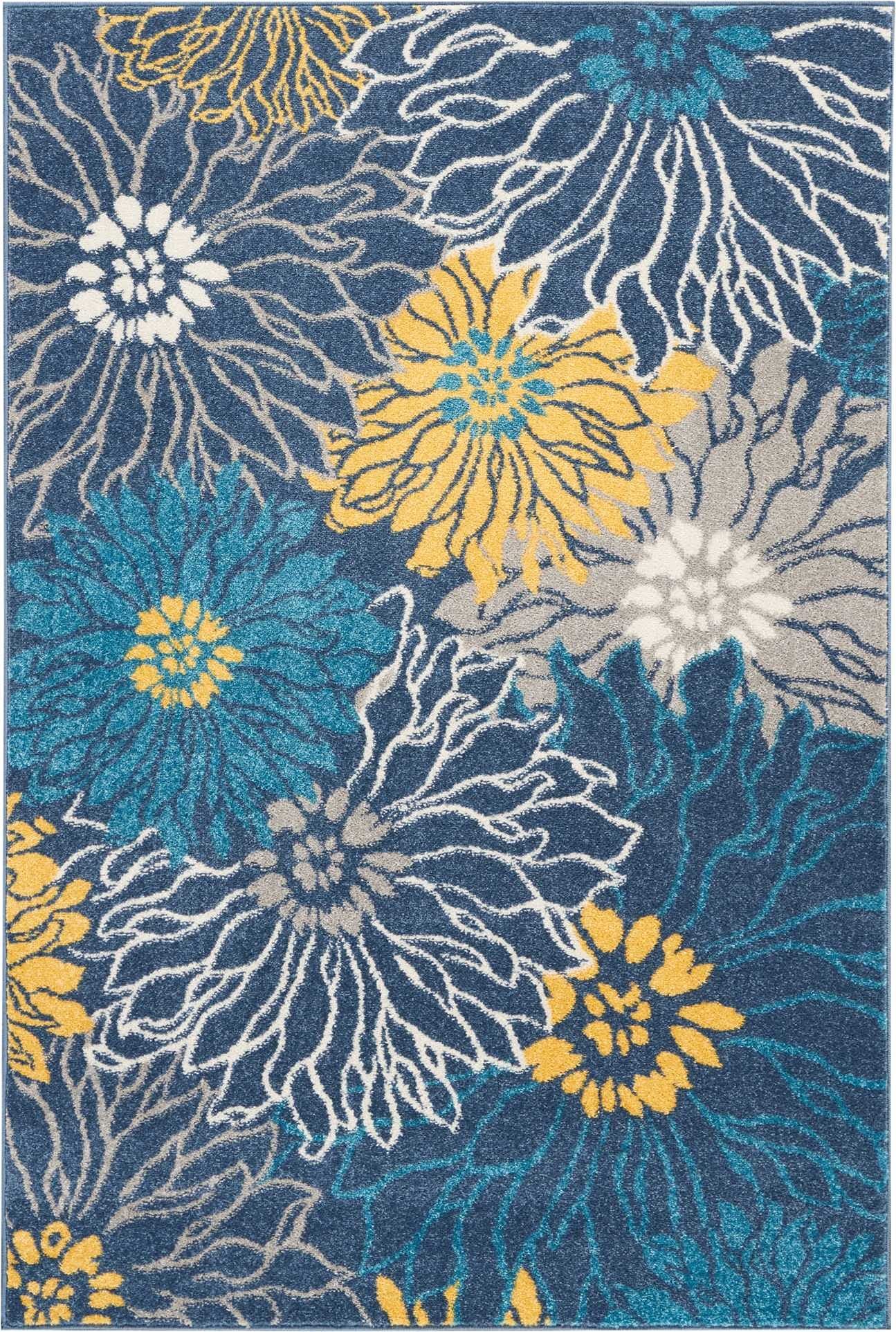 HomeRoots 100% Polypropylene 4â?? x 6â?? Blue Tropical Flower Area Rug