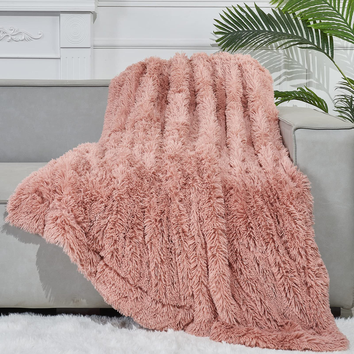 Gonaap Fuzzy Faux Fur Throw Blanket Pink Super Soft Cozy Plush Fuzzy Shaggy Blanket For Couch Sofa Bed (Pink, Throw(40'X50'))