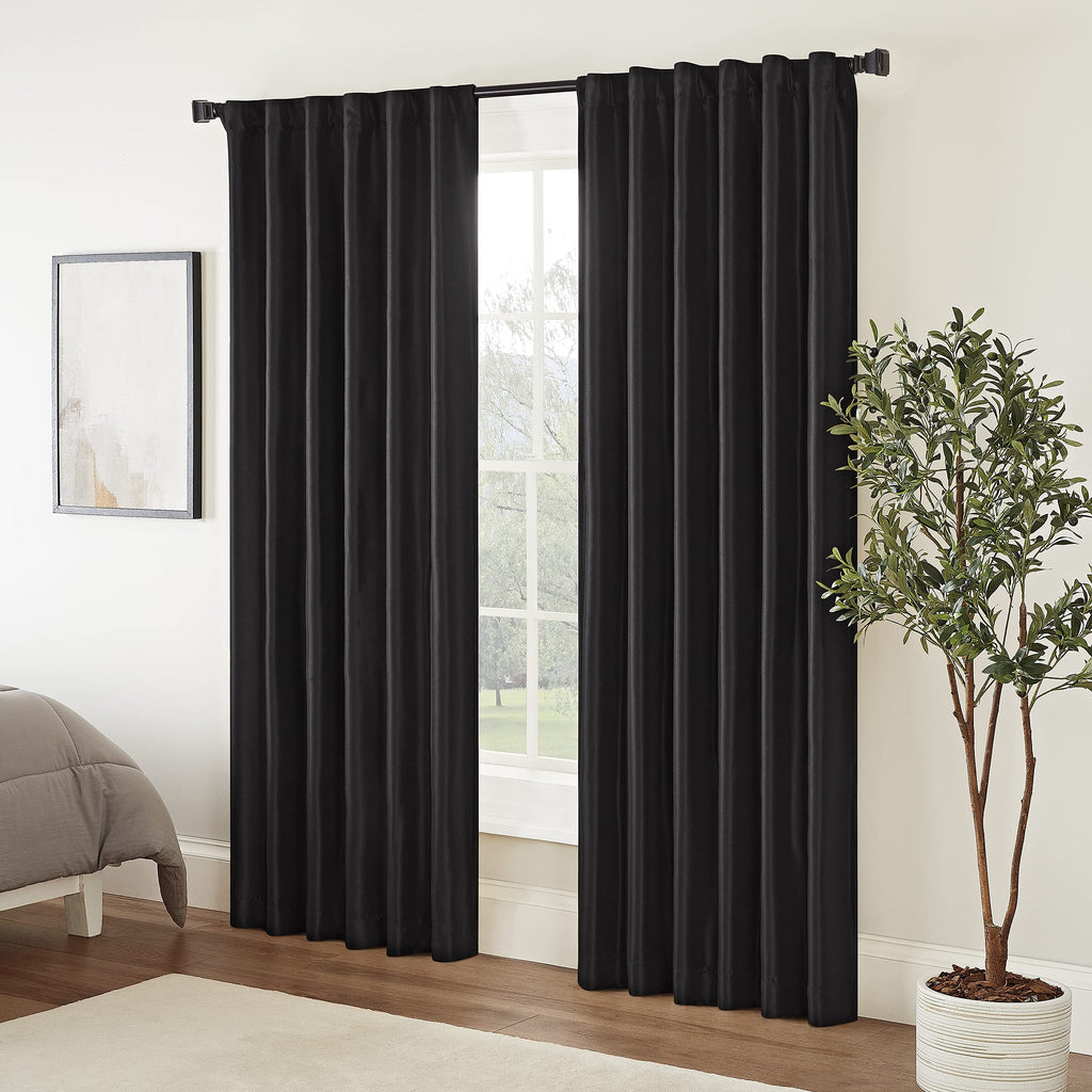 ECLIPSE Fresno Modern Blackout Thermal Rod Pocket Window Curtain for Bedroom (1 Panel), 52'' x 95'', Black
