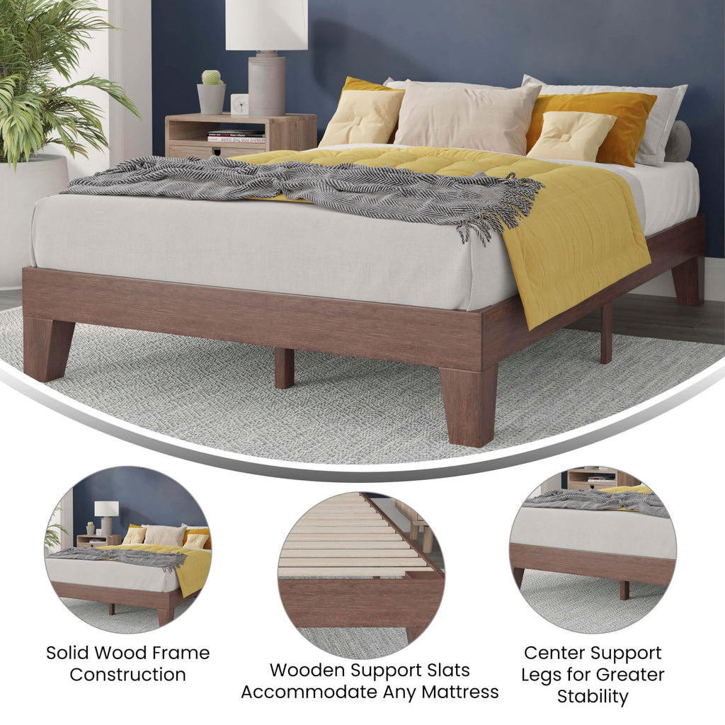 Flash Furniture Evelyn Wooden Platform Bed - Walnut Finish - Full - Wooden Slat Support - No Box Spring Required - Easy Assembly