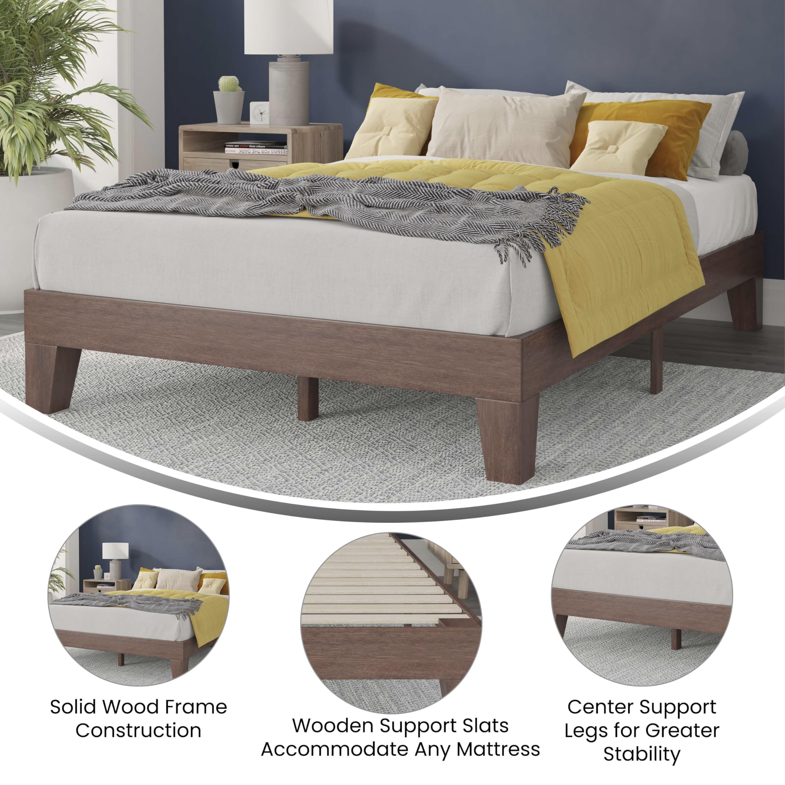 Flash Furniture Evelyn Wooden Platform Bed - Walnut Finish - Full - Wooden Slat Support - No Box Spring Required - Easy Assembly
