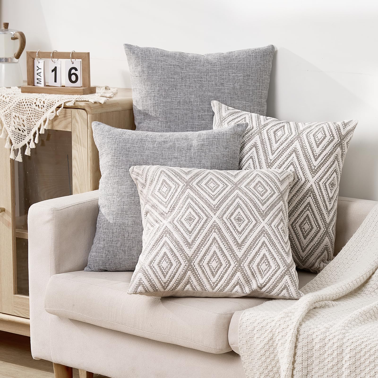 Hpuk Decorative Throw Pillow Covers Set Of 4 Couch Pillows Accent Cushion Cover For Couch Sofa Living Room, 20'X20' Inches, Grey