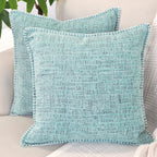 24X24 Pillow Covers Set Of 2 Mint Green, Soft Textured Chenille Throw Pillows Cases Cozy Large Cushion Covers For Couch, Modern