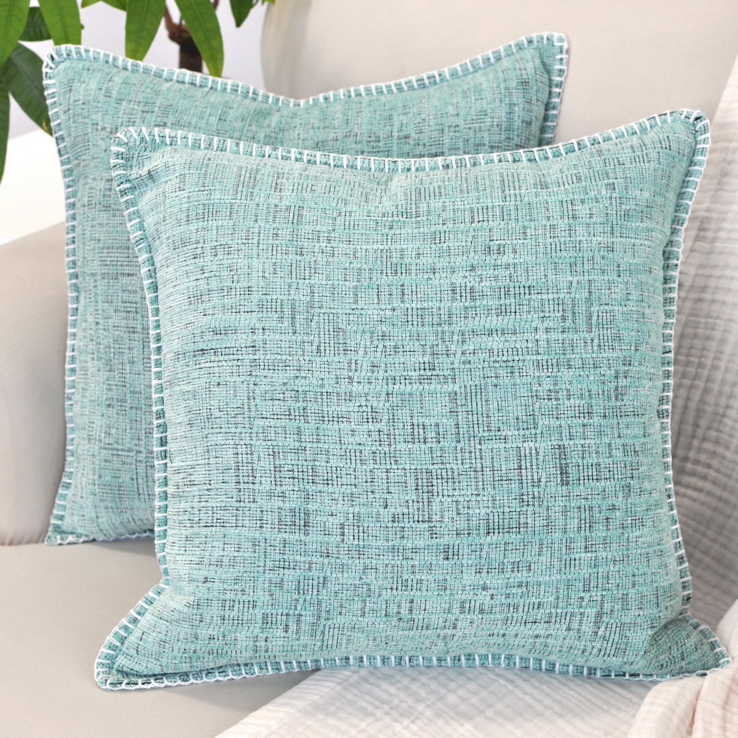 24X24 Pillow Covers Set Of 2 Mint Green, Soft Textured Chenille Throw Pillows Cases Cozy Large Cushion Covers For Couch, Modern