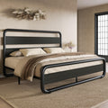SHA CERLIN Queen Size Metal Bed Frame with Wooden Headboard and Footboard, Heavy Duty Oval-Shaped Platform Bed with Under-Bed St