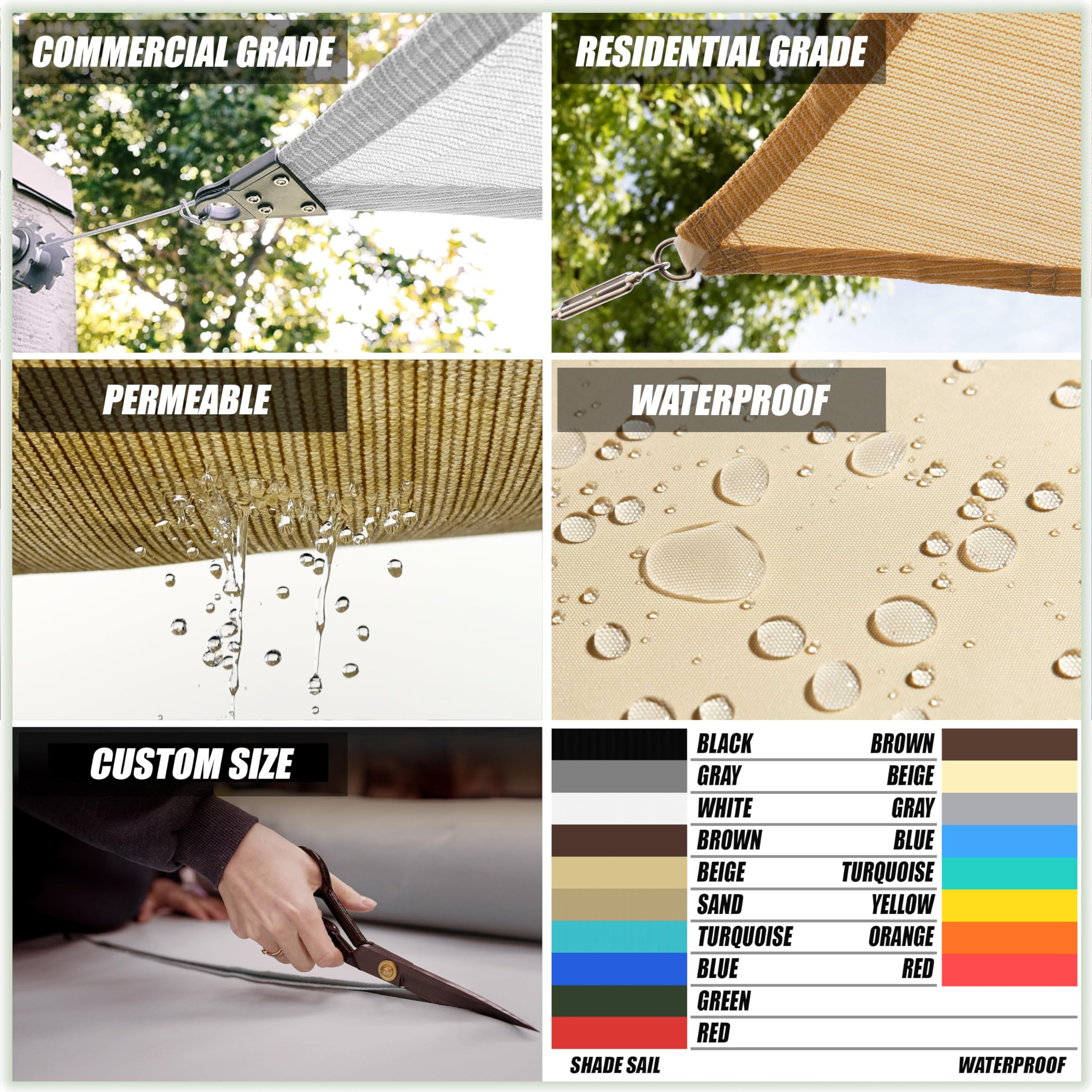 Colourtree 8' X 10' Beige Sun Shade Sail Rectangle Canopy - Uv Block & Water Permeable, Heavy Duty Awning For Patio, Garden, Backyard, Yard & Outdoor (We Make Custom Size)