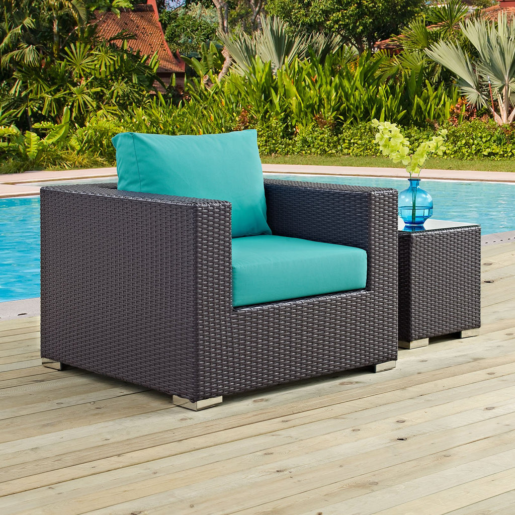 Modway Convene Wicker Rattan Outdoor Patio Armchair in Espresso Turquoise