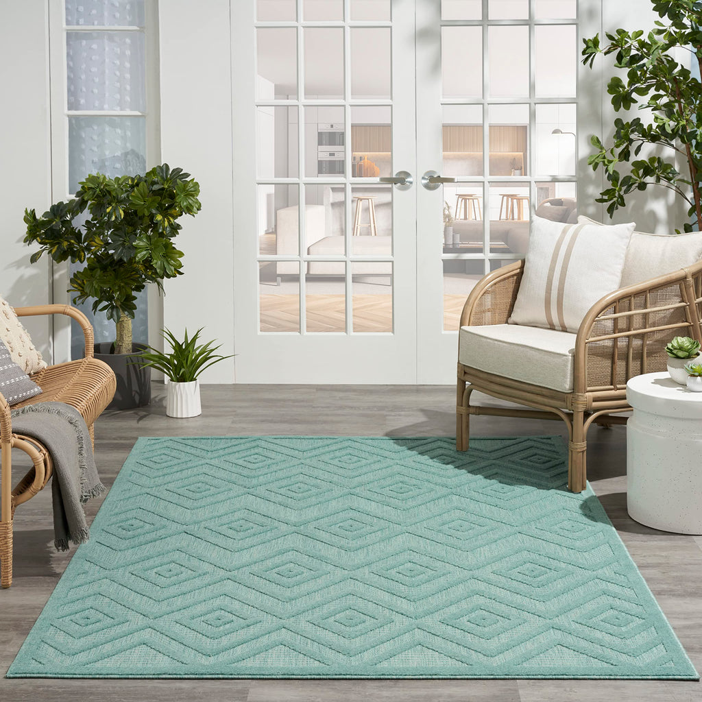 Nourison Versatile Indoor/Outdoor Aqua/Teal 5' X 7' Area Rug, Easy Cleaning, Non Shedding, Bed Room, Living Room, Dining Room, Deck, Backyard, Patio, High Traffic Area (5X7)