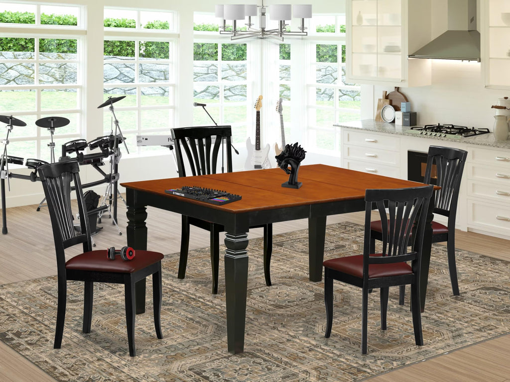 East West Furniture WEAV5-BCH-LC 5 Piece Dinette Set Includes a Rectangle Dining Room Table with Butterfly Leaf and 4 Faux Leather Upholstered Dining Chairs, 42x60 Inch, Black & Cherry