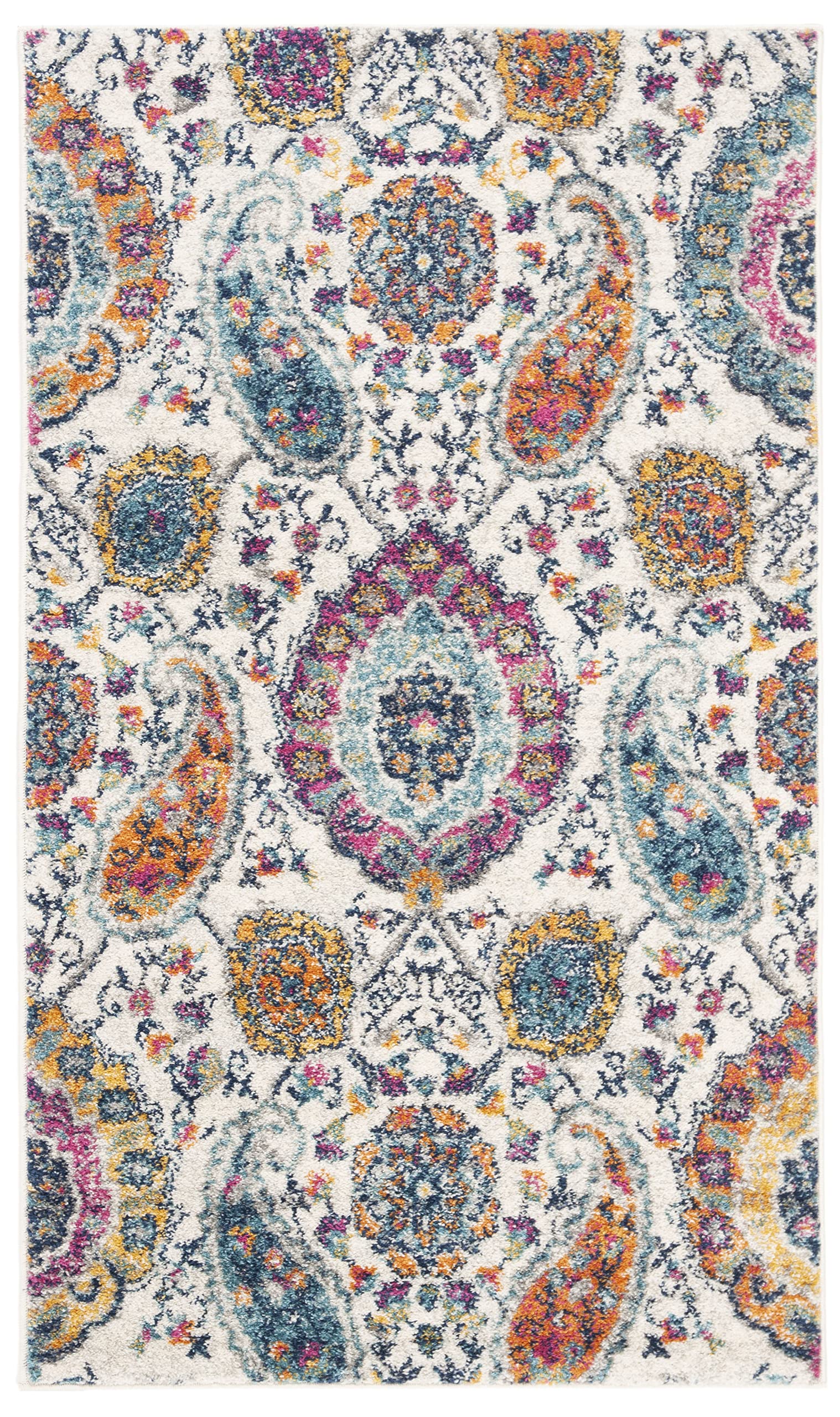 SAFAVIEH Madison Collection 2'3'' x 4' CreamMulti MAD600B Boho Chic Glam Paisley Non-Shedding Entryway Living Room Foyer Bedroom
