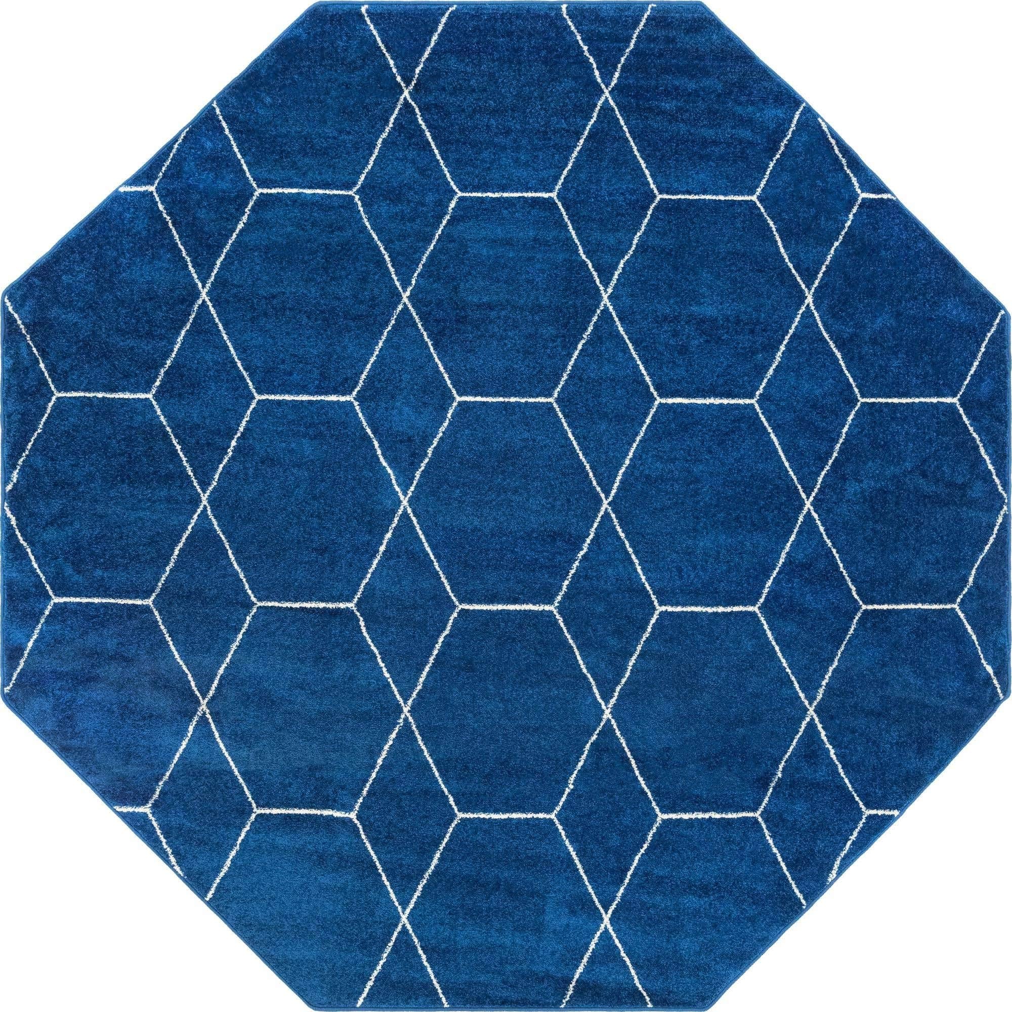 Unique Loom Trellis Frieze Collection Area Rug - Geometric (7 10 Octagon, Navy Blue/ Ivory)