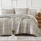 Southshore Fine Living, Inc. Oversized King Quilt Bedding Set, 3-Piece, King Size Plaid Quilt With 2 Shams, Microfiber Bedspread
