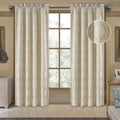 Loom And Mill Luxury Jacquard Curtains For Bedroom, Beige Damask Curtains 2 Panels With Tiebacks, Elegant Window Curtain For Liv