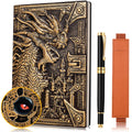 Vintage Dragon Embossed Leather Notebook Dnd Notebook Travel Journal With Black Ballpoint Pen And Pen Sleeve.Antique Handmade A5