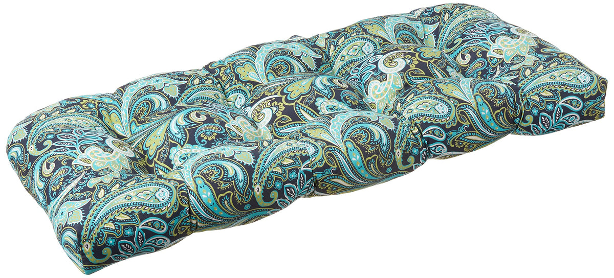 Pillow Perfect Paisley Indoor/Outdoor Sofa Setee Swing Cushion, Tufted, Weather, And Fade Resistant, 19' X 44', Blue/Green Pre