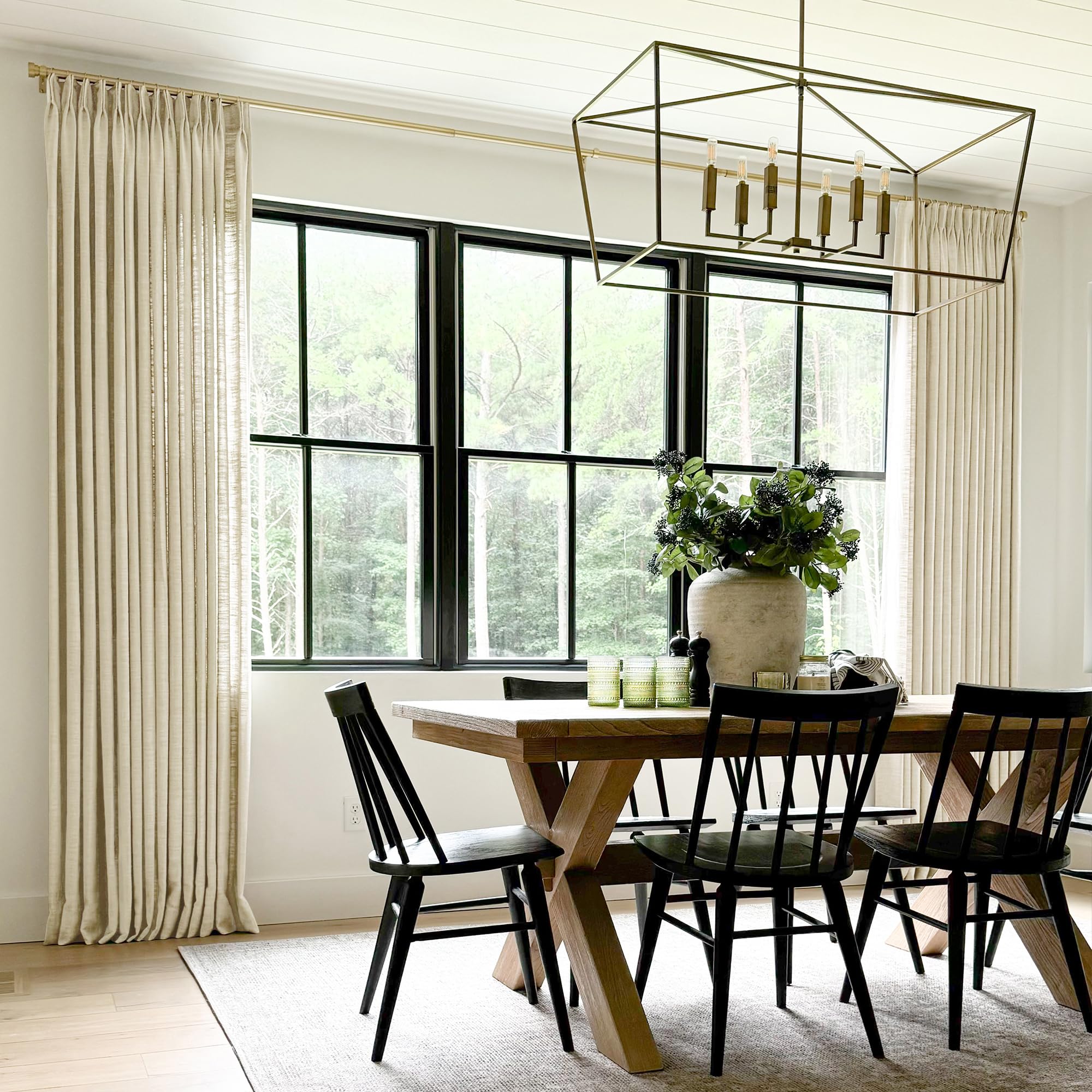 Twopages Double Layer Lined Curtain Light Khaki Linen Blend Light Filtering Pinch Pleat Curtain For Kitchen, Room Darkening Wind