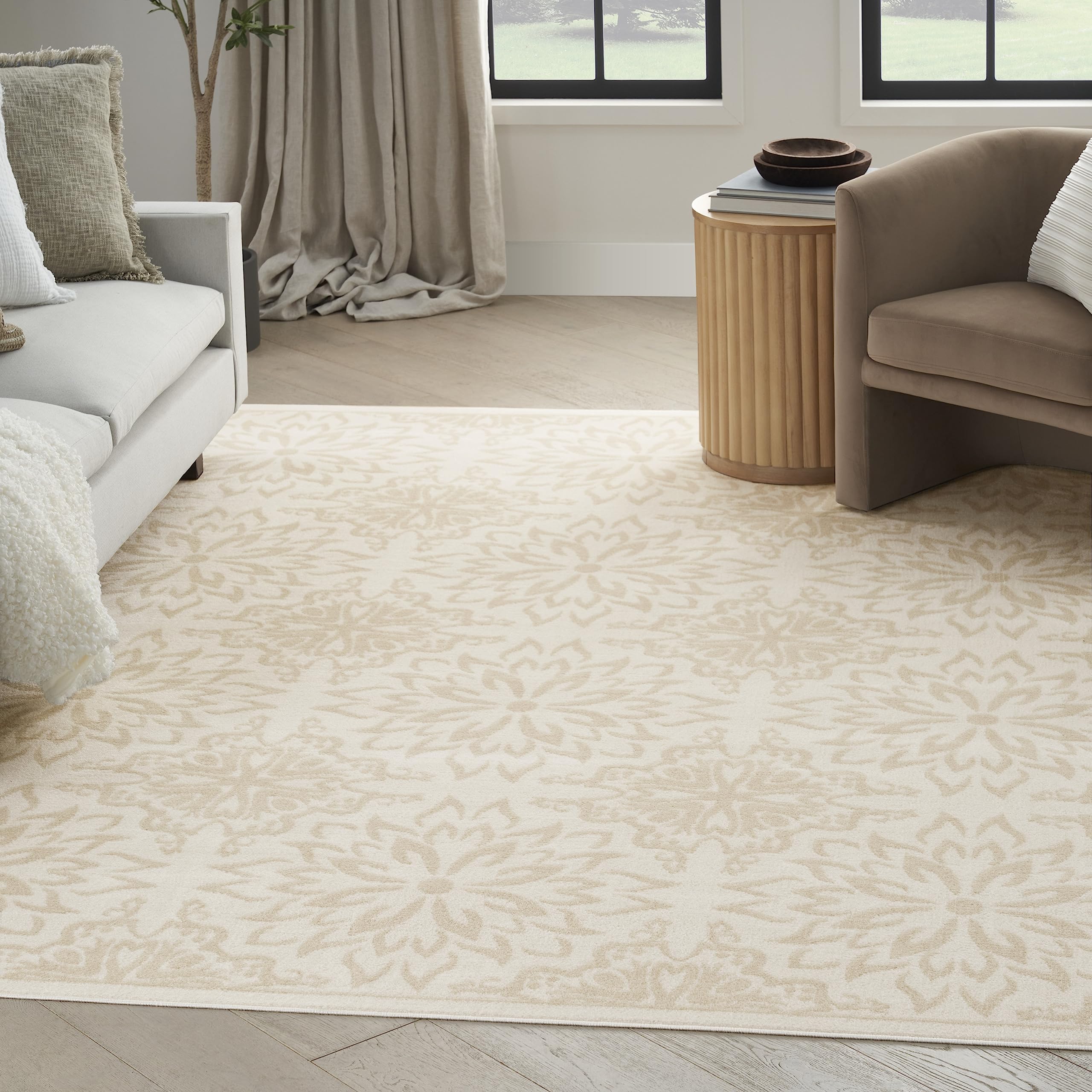 Nourison Jubilant Ivory Beige 6 x 9 Area Rug Easy Clean, Non Shedding, Bed Room, Living Room, Dining Room, Kitchen (6 x 9)