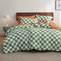 Bedsure Green Checkered Comforter Set - Bedding Comforter Set Queen, Green White Fluffy Grid Plaid Comforter, 3 Pieces, Includes