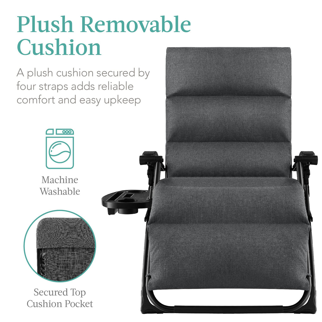 Best Choice Products Oversized Zero Gravity Chair, Folding Outdoor Patio Recliner, Xl Anti Gravity Lounger W/Removable Cushion, Cup Holder, Side Tray, 350Lb Capacity - Fossil Gray
