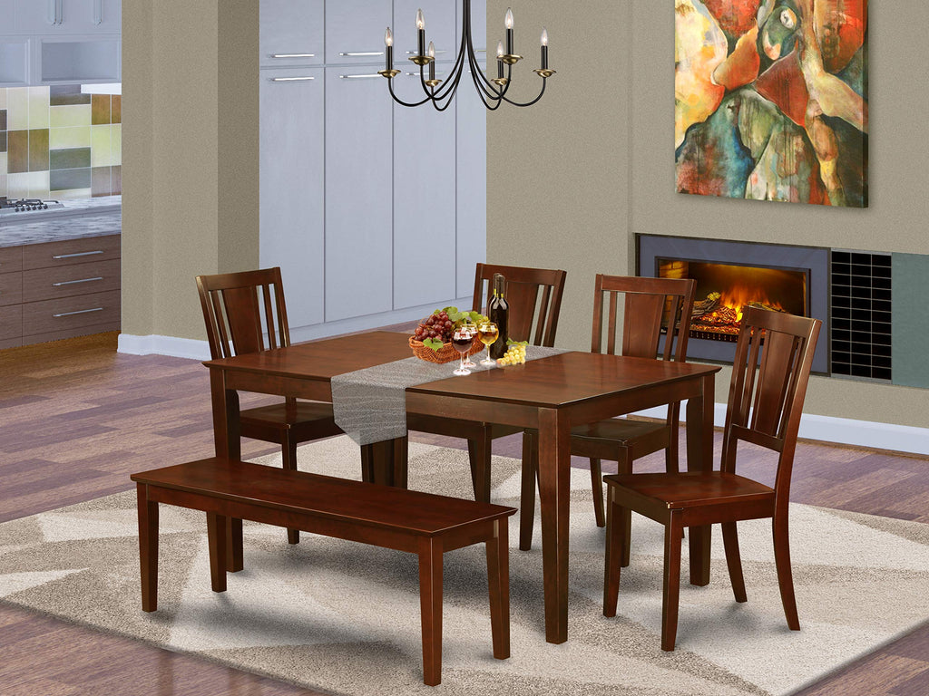 East West Furniture CADU6C-MAH-W 6 Piece Dining Room Furniture Set Contains a Rectangle Kitchen Table and 4 Dining Chairs with a Bench, 36x60 Inch, Mahogany
