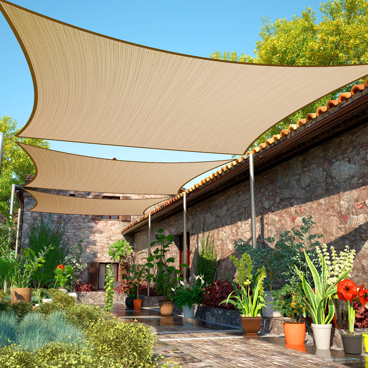 Shademart 10 ' X 17 ' Sand Beige Sun Shade Sail Rectangle Smslr Canopy Fabric Cloth Screen, Water And Air Permeable & Uv Resista