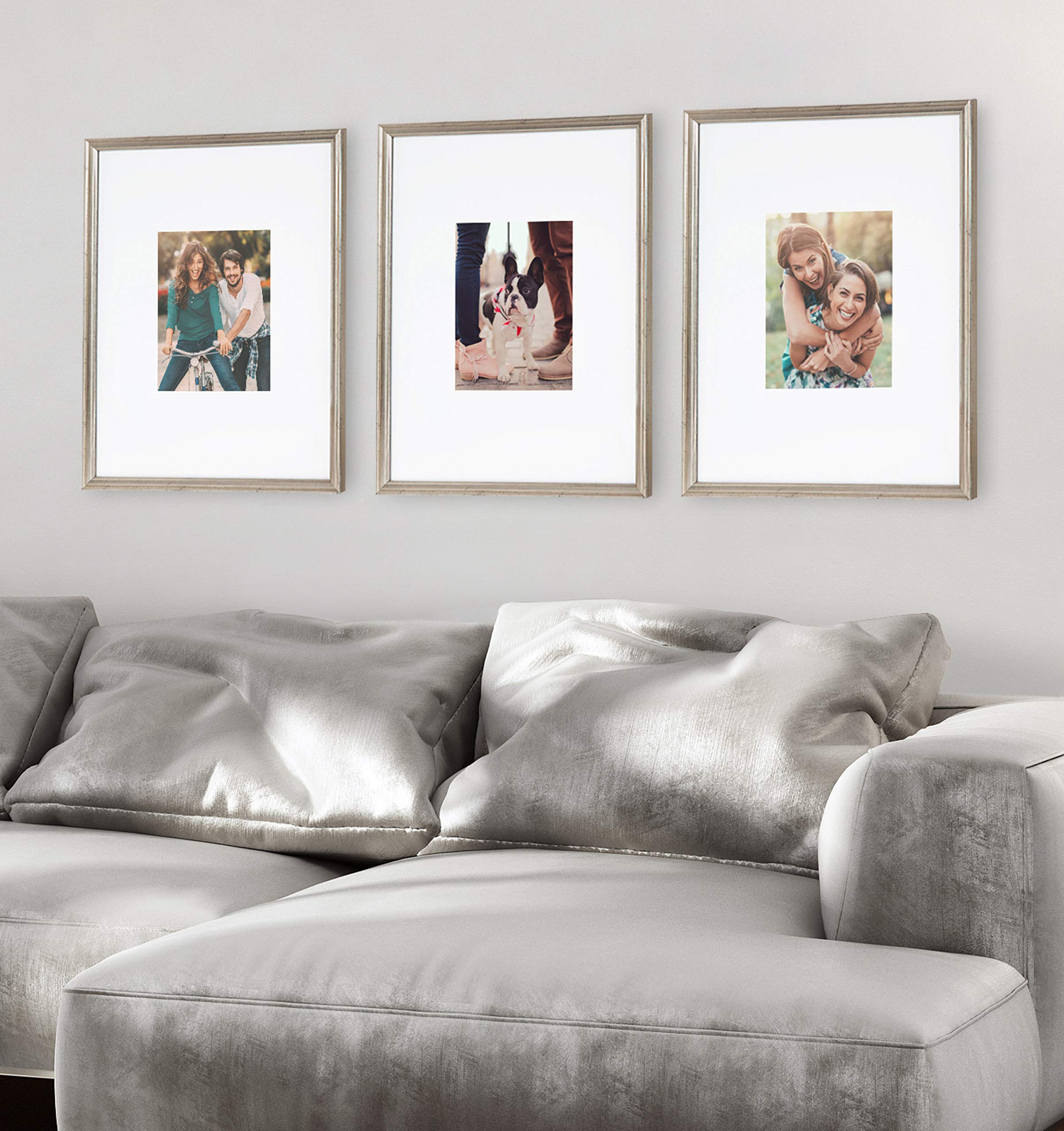 Kate And Laurel Adlynn Wall Picture Frame Set, 16'' X 20'' Matted To 8'' X 10'', Warm Silver, Set Of 3