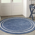 Nourison Essentials 96 Round Contemporary Indoor/Outdoor Rug in Navy Blue/Ivory