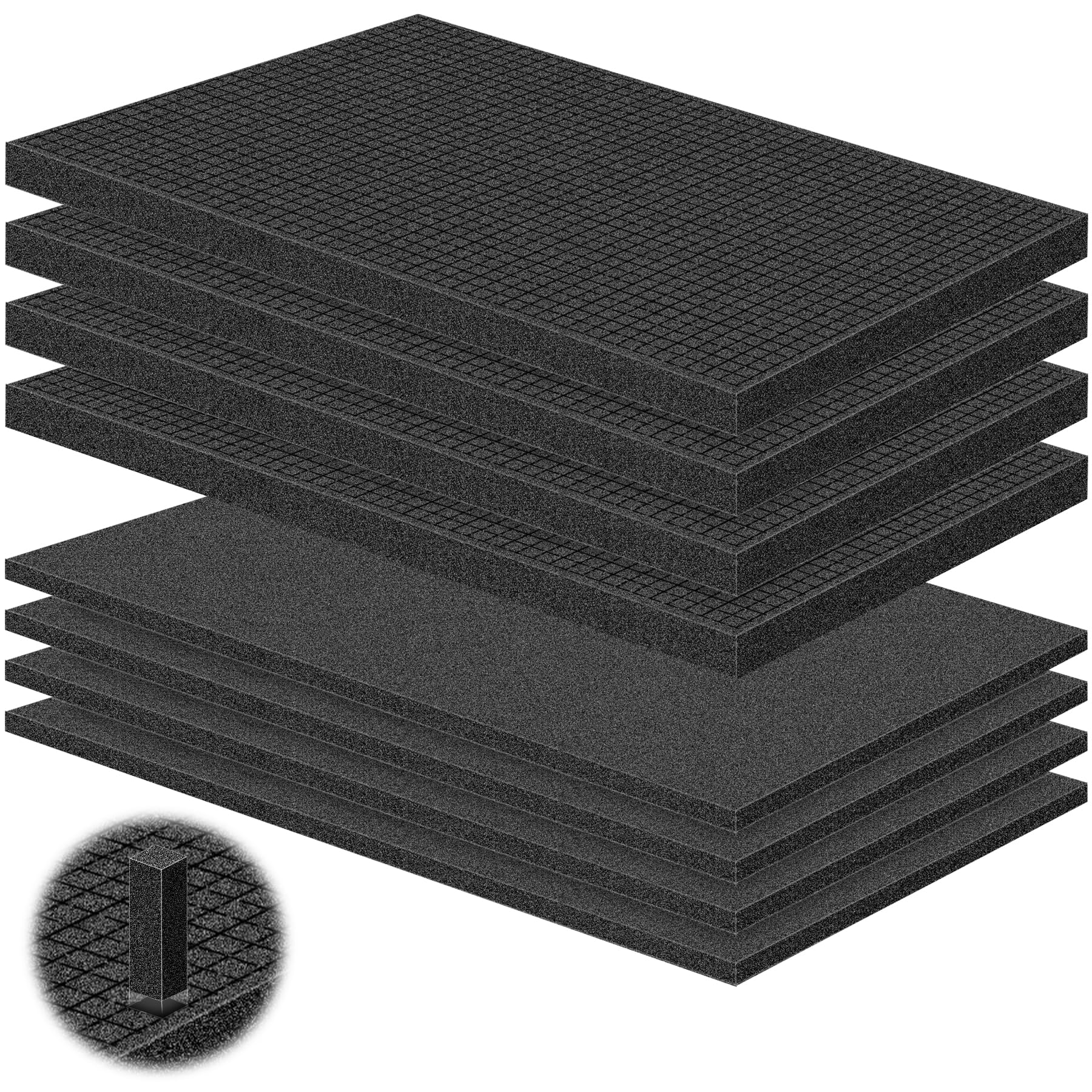 Tolanbbt 8P Pick And Pluck Pre Cubed Foam, 2 Size Customizable Pick Apart Foam Polyurethane Sheets Insert, Pre Cutted Case Foam