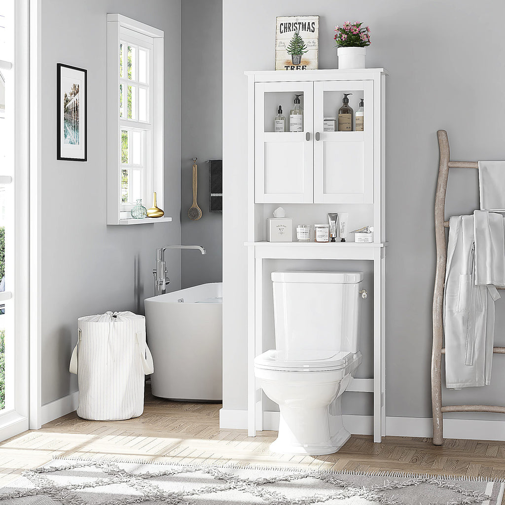 Spirich Bathroom Cabinet Over Toilet, Bathroom Storage Cabinet With Glass Doors And Adjustable Shelves, Over The Toilet Storage Cabinet, White