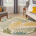 Nourison Aloha Indoor/Outdoor Green Multicolor 5'3' X Round Area Rug, Easy Cleaning, Non Shedding, Bed Room, Living Room, Dinin