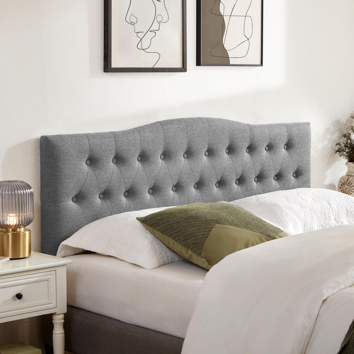 Huatean Home Tufted Upholstered Headboard Queen Size, Sturdy and Durable Solid Wood Bed headboard, Fabric Headboard Adjustable H