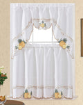 GOHD Sweet Harvest. 3pcs Kitchen Cafe Curtain Set. Nice Embroidery Fruit Design with Cutworks. (Swag and 36 inches Tiers Set, Go