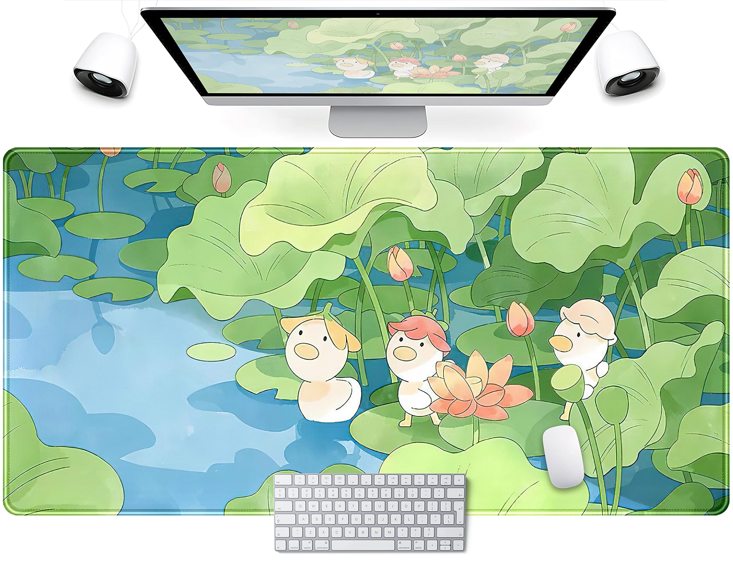 Green Cute Anime Desk Mat Kawaii Cartoon Ducks Gaming Mouse Pad Xxl Large Anime Girl Gamer Mousepad Women Office Decor Desk Pad