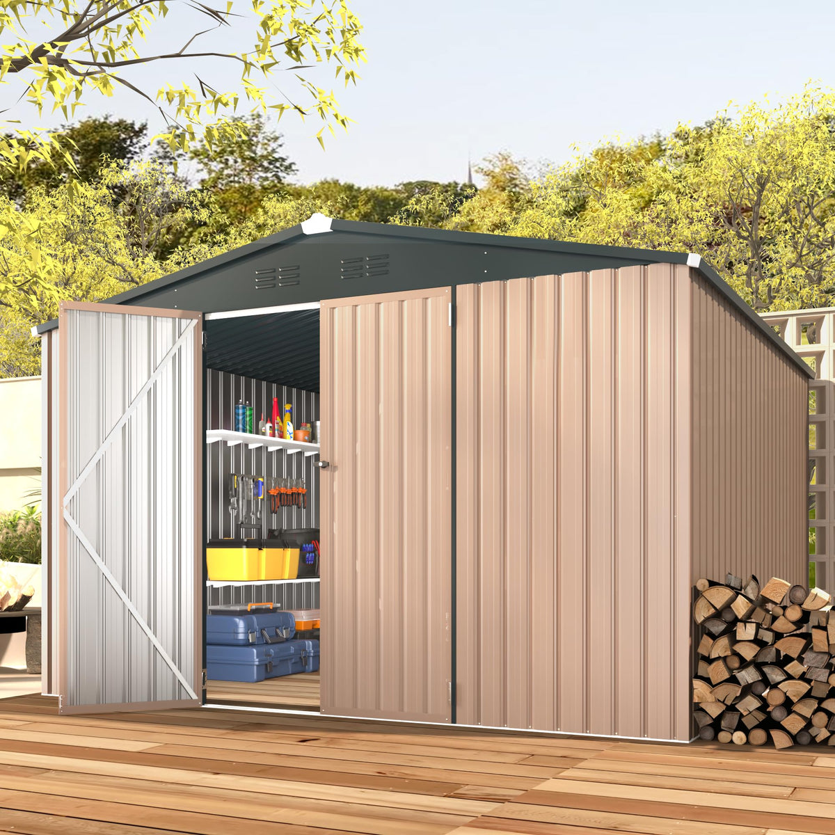 Aecojoy 10'X10' Shed Outdoor Storage Shed, Large Metal Storage Sheds & Outdoor Clearance, Steel Backyard Shed With Lockable Door