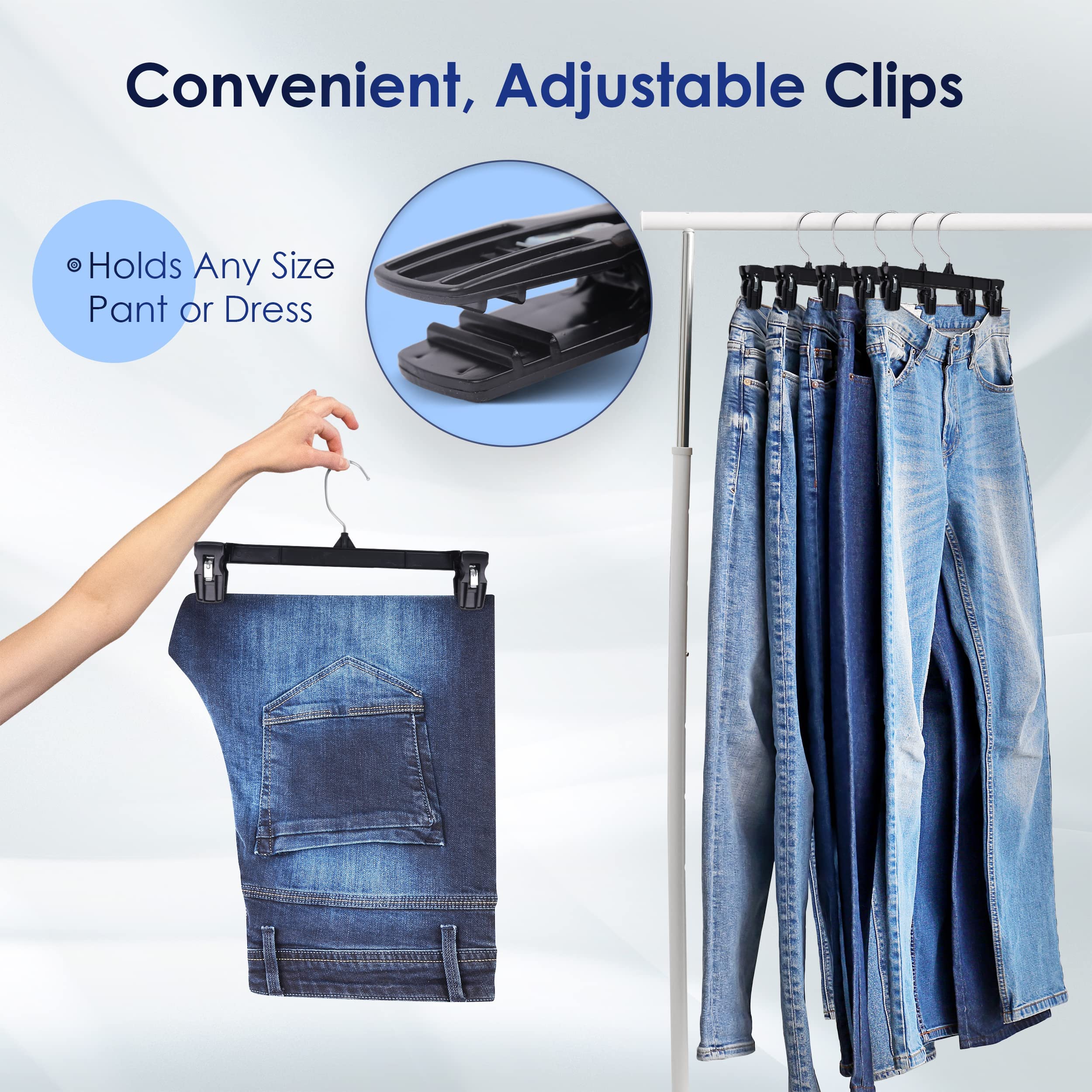 Hanger Central 25 Pack Heavy Duty Plastic Bottoms Hangers With Ridged Pinch Clips Pants Hangers, 12 Inch, Black