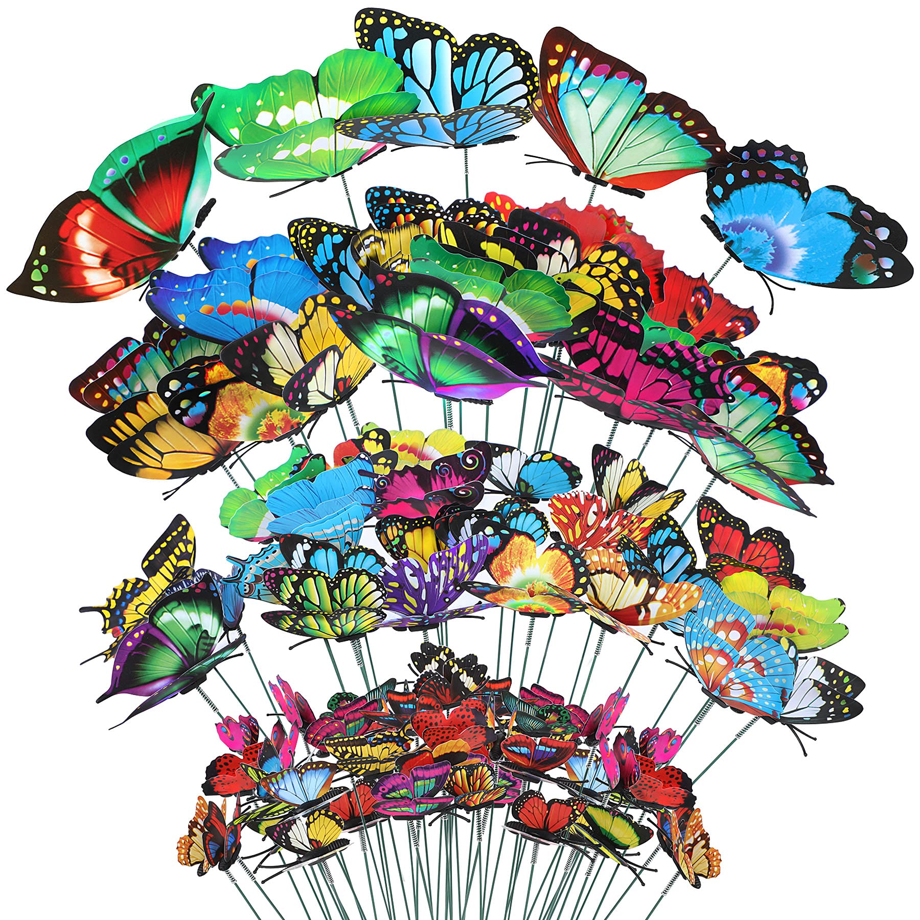 Augshy 75Pcs Butterfly Decoration Stakes Pvc Waterproof Gardening Art Butterfly Stakes For Outdoor Yard Lawn Home Decor (4 Size)