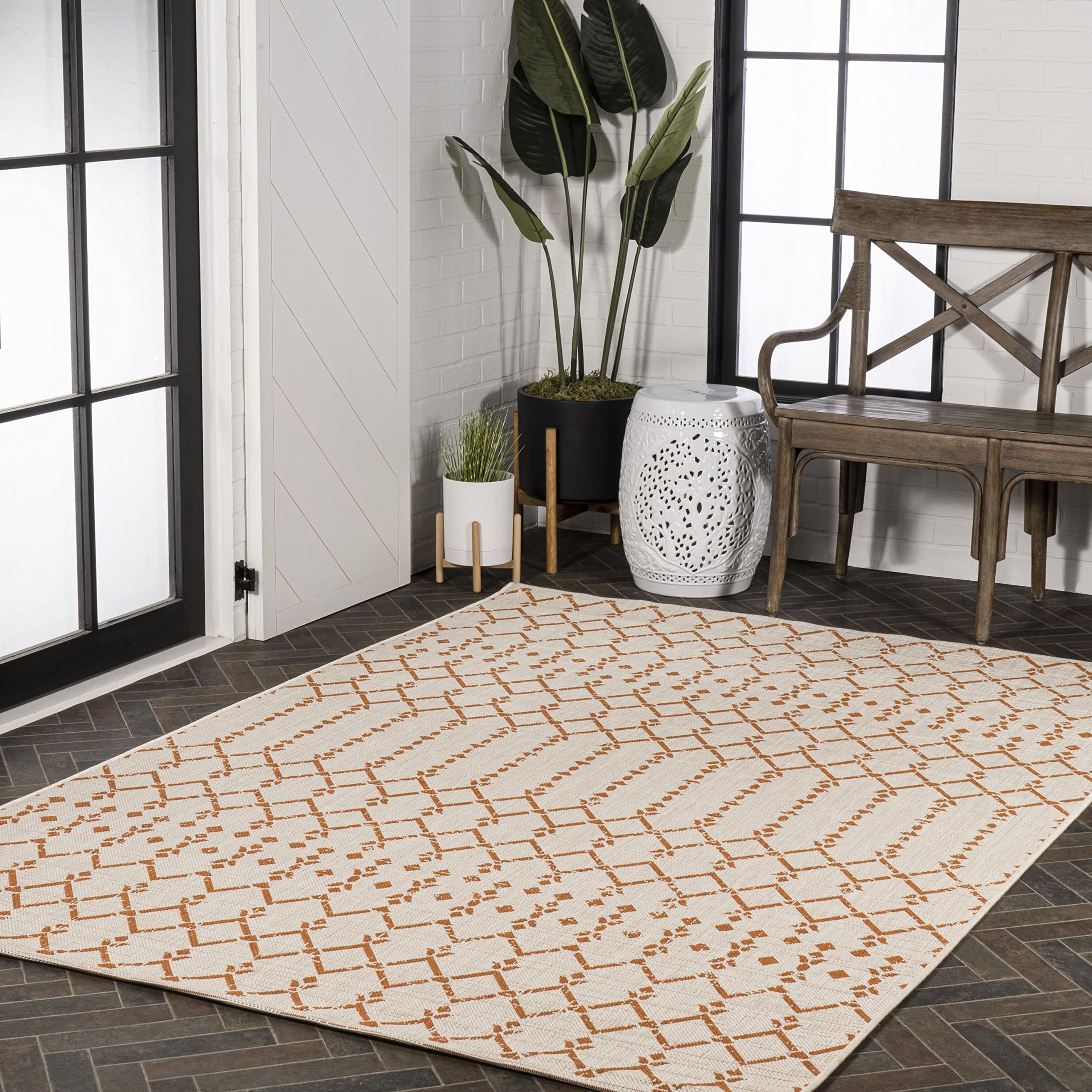 Jonathan Y Smb108O-3 Ourika Moroccan Geometric Textured Weave Indoor Outdoor Area-Rug, Bohemian Rustic Scandinavian Easy-Cleanin
