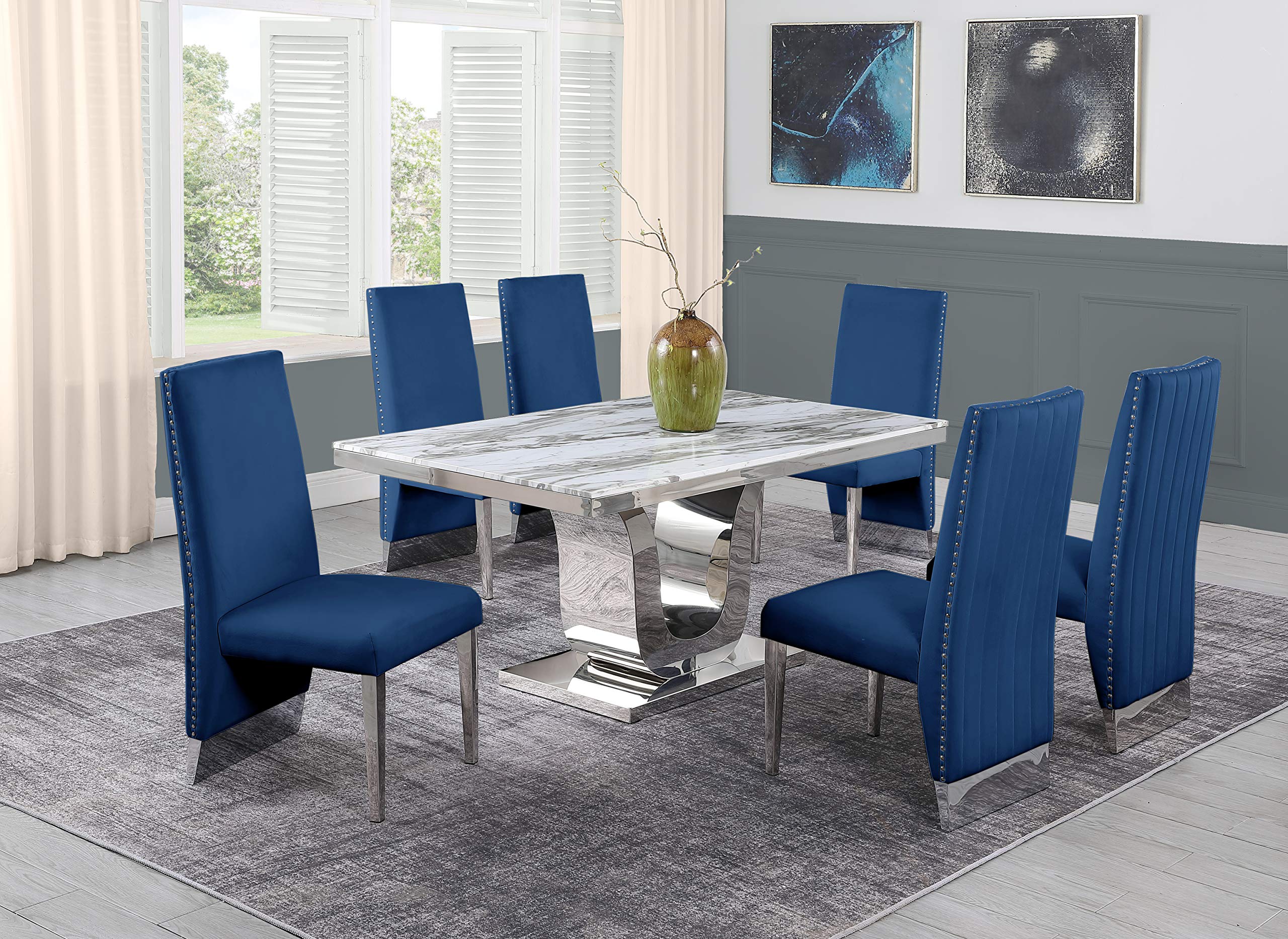 Furniture D14-6Sc165 Dining Set, Navy Blue