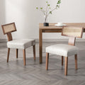 Rivova Rattan Dining Chairs Set Of 2, Mid-Century Modern Dining Chairs, Kitchen Dining Room Chairs, Curved Cane Back Upholstered