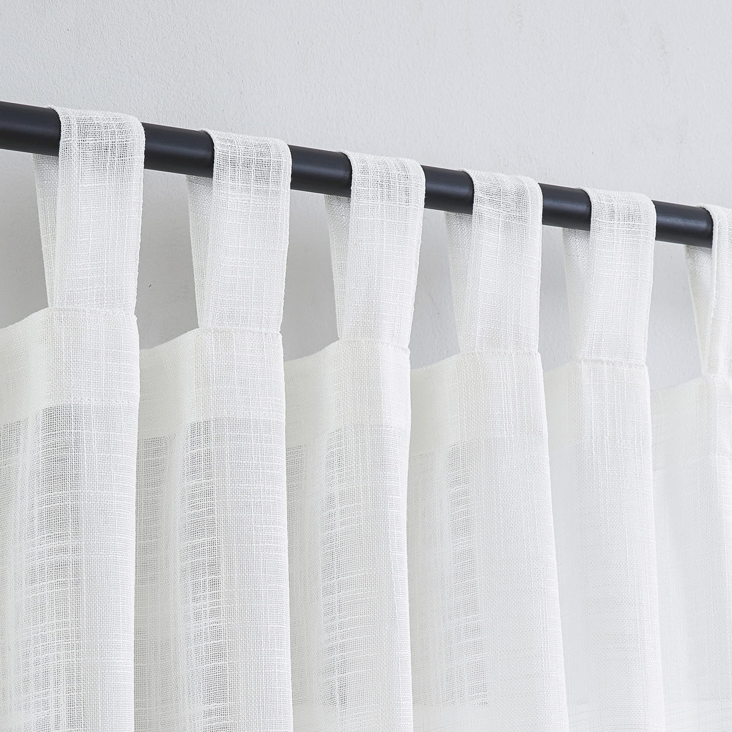 Voilybird Off White Linen Curtains 96 Inch Length Tab Top Window Treatment Panel Drapes For Living Room W52 X L96
