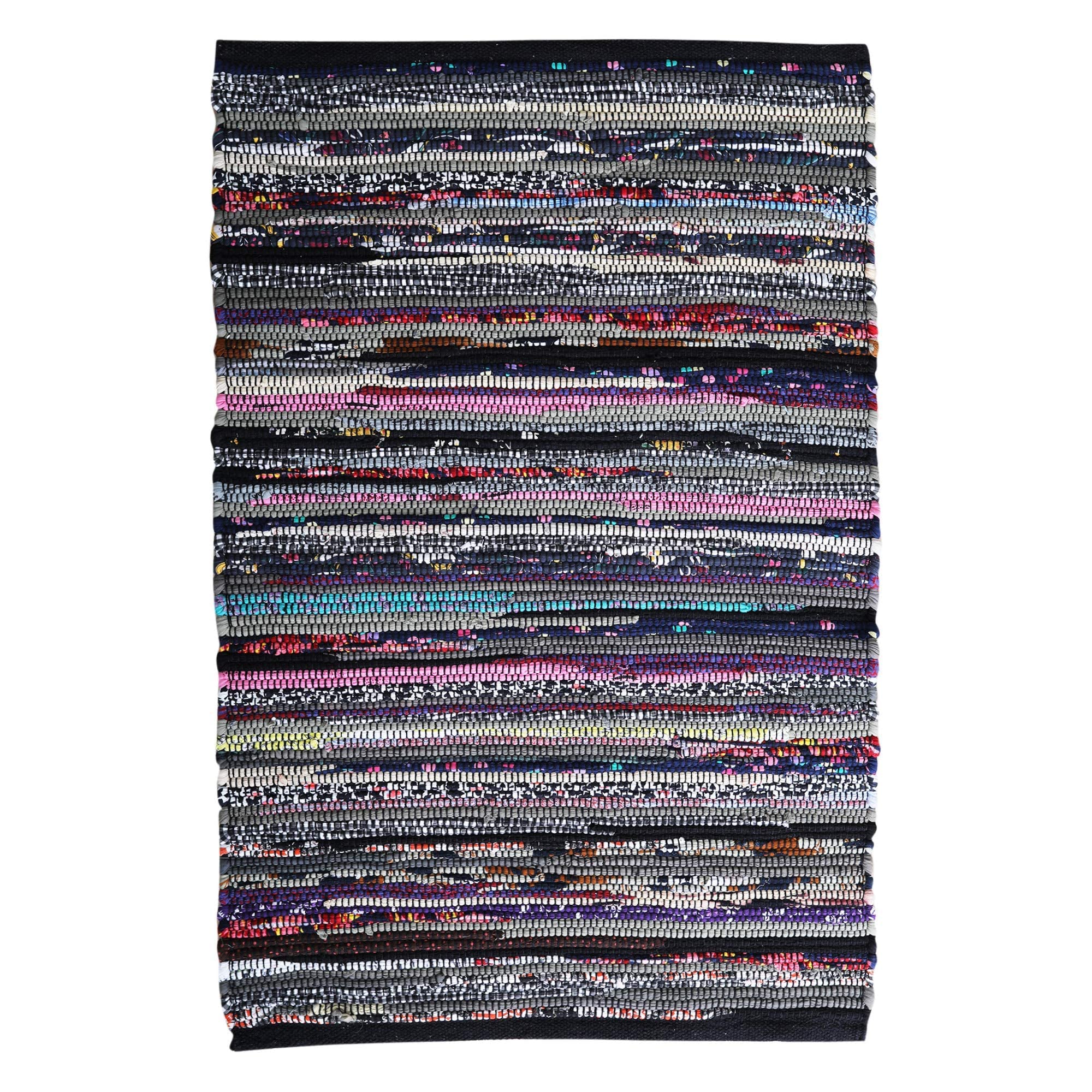 Cotton Hosiery Dark Multi Chindi Rugs 24x36 inch Dark Multi Color Hand Woven & Kitchen Entryway Rugs