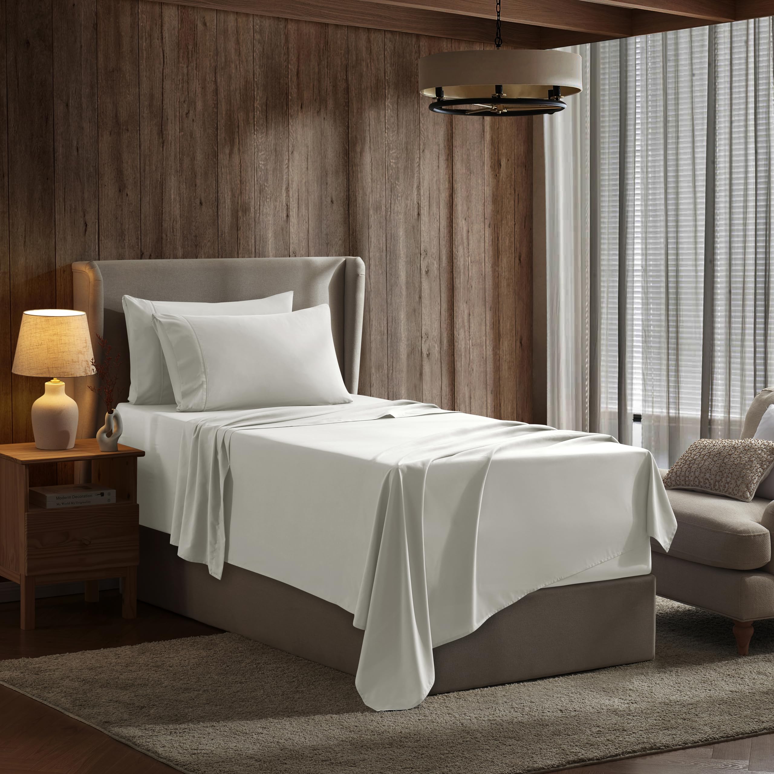 Nestl Extra Twin Deep Pocket Sheets Set - 4 Pc Soft Microfiber Twin Sheets Deep Pocket - Fade Resistant Bedding Sheets & Pillowcases - Twin, Off White