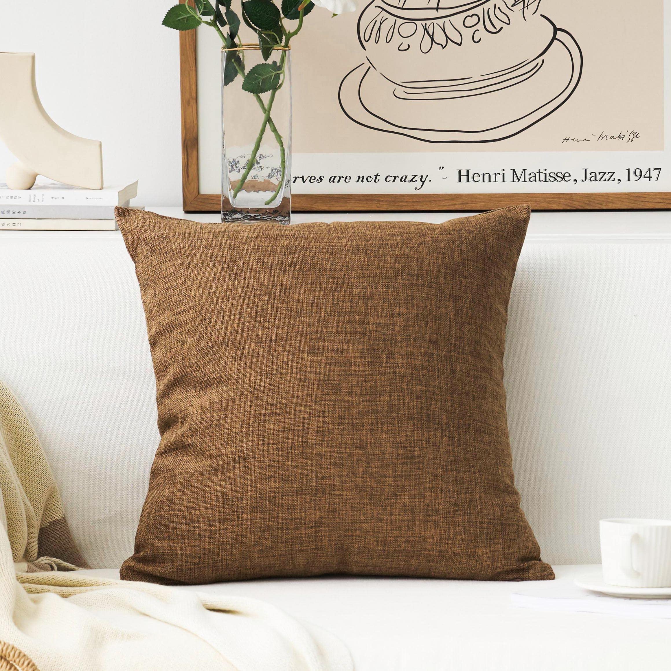 Home Brilliant Brown Throw Pillows Textured Burlap Decorative Throw Pillow Cover Lined Linen Cushion Case For Floor, 26X26 Inche