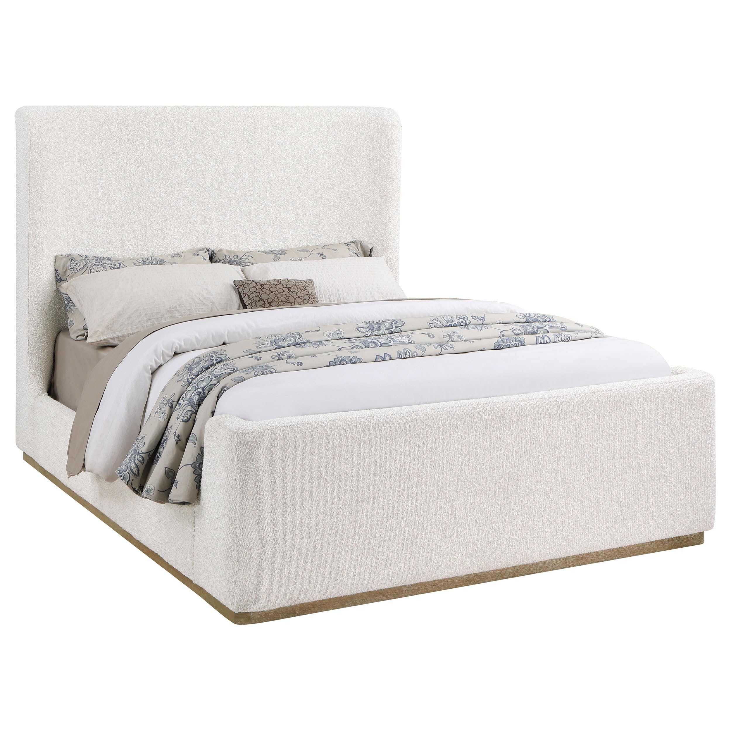 Coaster Home Furnishings Nala Contemporary Boucle Upholstered Queen Size Sleigh Bed Frame Platform Bed 57-inch Headboard Cream 302046Q